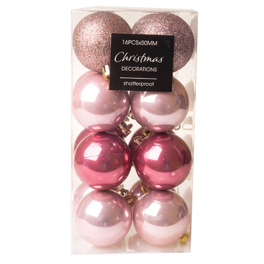 Bombki różowe brokat/połysk 5 cm 16 sztuk