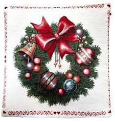 BN Poszewka 40x40cm Chenille Wieniec, bombki, czerwona kokarda