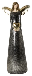Anioł ceramiczny czarna suknia, złote serce 31,5cm