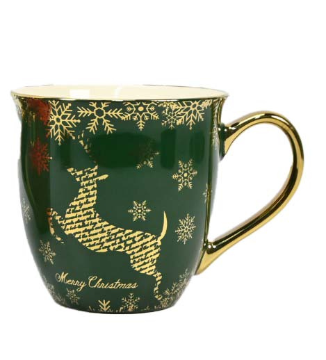 Kubek ceramiczny zielony 560ml złoty renifer złote ucho