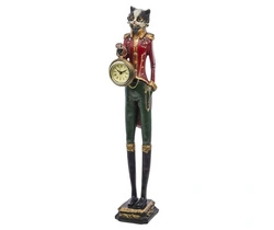 Figurka Antyk KOT w czerwonym surducie w butach z zegarem 43cm