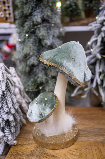 Grzyby 2sztuki aksamit miętowe, złote ranty 21cm