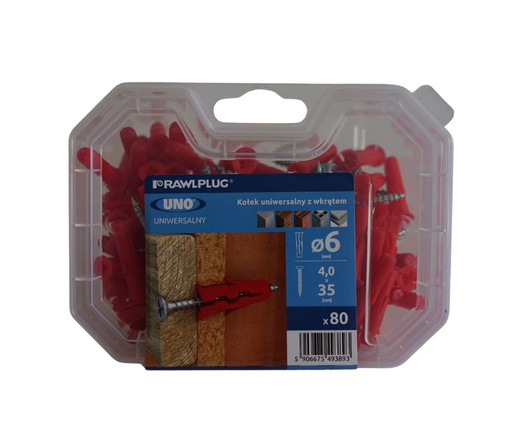 Kołek rozporowy uniwersalny UNO6x28mm z wkrętem 4x35mm 80szt