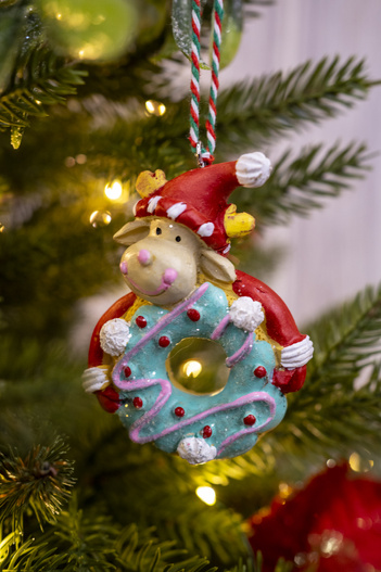 Zawieszka Mikołaj, Renifer, Bałwan pastelowy na pączku 9,6 cm 