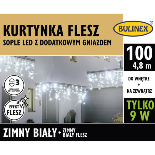 Kurtyna flesz 100LED 4,8m biały zimny zewnętrzne