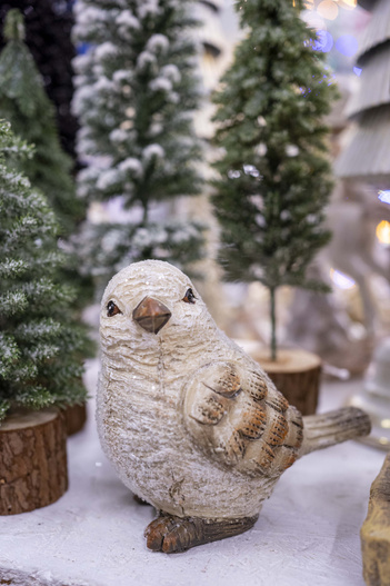 Beżowy ptaszek dekoracyjny z tworzywa 13,5 cm