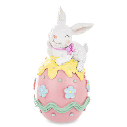 Figurka Królik biały na jajku róż pastel 16,5cm