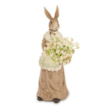 Figurka Królik ONA ogrodnik brąz sukienka koszyk kwiatów w ręku 31,5cm