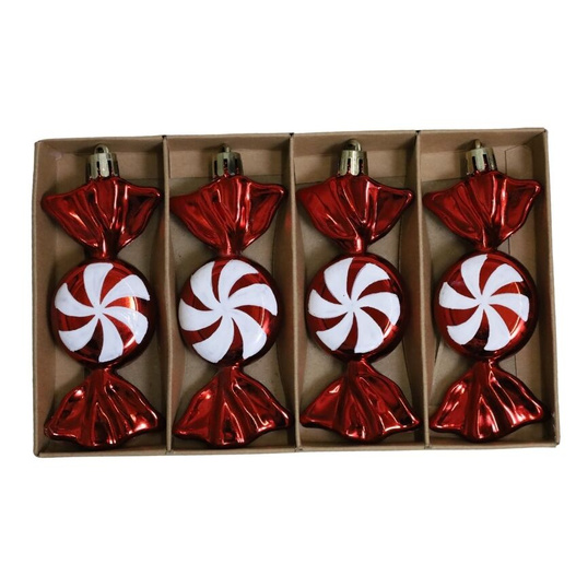 Bombki cukierki 4sztuki czerwono-białe 10,5cm