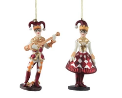 Bombka szklana 1sztuka Cyrk Joker On/Ona czerwono-biało-złote 14cm