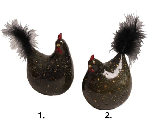 Figurka Kura ciemno zielona w kropki ogon pióra 10cm mix