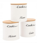 Chlebak bambusowy z białą pokrywką metalową +3 puszki 36,5x25cm