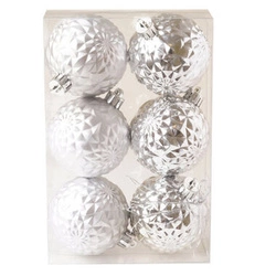Bombki srebrne tłoczone matowe i lakierowane 6 cm 6 sztuk