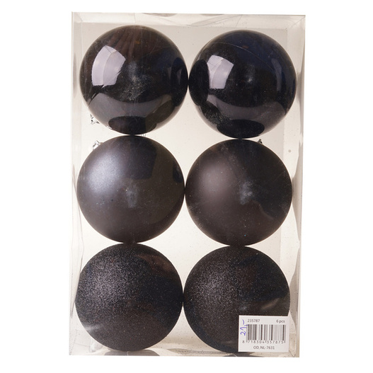 Bombki czarne brokatowe/połyskujące/matowe 8 cm 6 sztuk