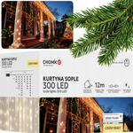 Kurtyna zewnętrzna/wewnętrzna 300 LED sople ciepły biały flash 12 m+ 3m
