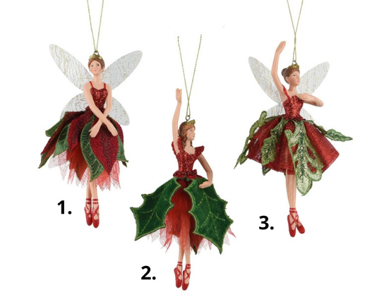 Zawieszka Wróżka czerwono-zielona sukienka 16,8cm 3wzory