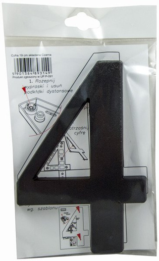 Cyfra 4 czarna 19cm tworzywo