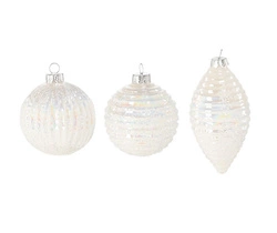 Bombka szklana 1sztuka biała plisowana okrągła/podłużna 3 wzory