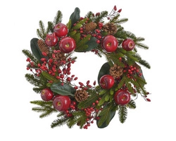 Wianek świerkowy czerwone jabłka/szyszki/małe kulki 50 cm
