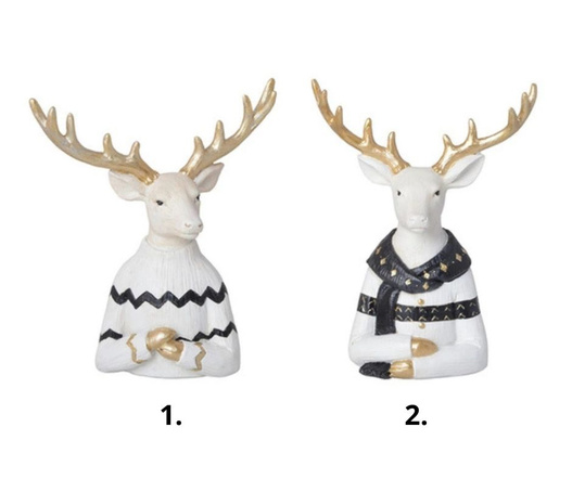 Popiersie renifera w czarno-białym swetrze 1 sztuka 20cm 2 wzory