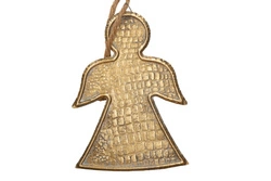 Anioł metalowy złoty płaski na sznurze 22cm