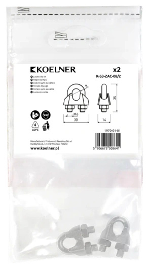 Zacisk kabłąkowy do lin 8 mm 2szt