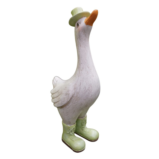 Figurka Gęś biała w zielonych butach i kapeluszu 25,5cm