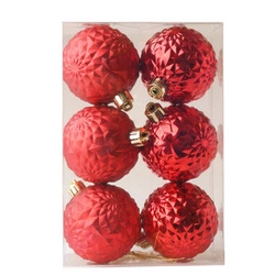 Bombki czerwone tłoczone matowe/lakierowane 6sztuk 6cm