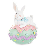 Figurka Królik biały na jajku zielonym pastel 15cm