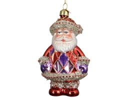 Bombka szklana 1sztuka Mikołaj czerwono-fioletowy 12cm