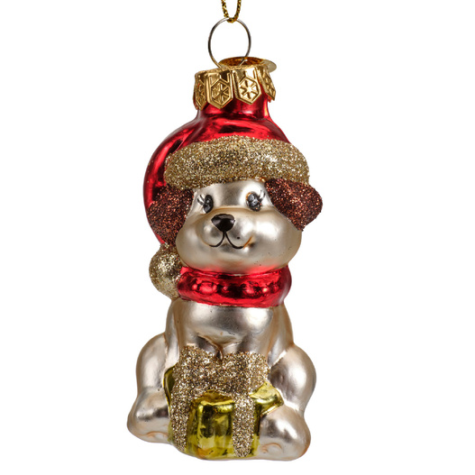 Bombka szklana 1sztuka Pies złoty/biały/brąz 3wzory 7cm