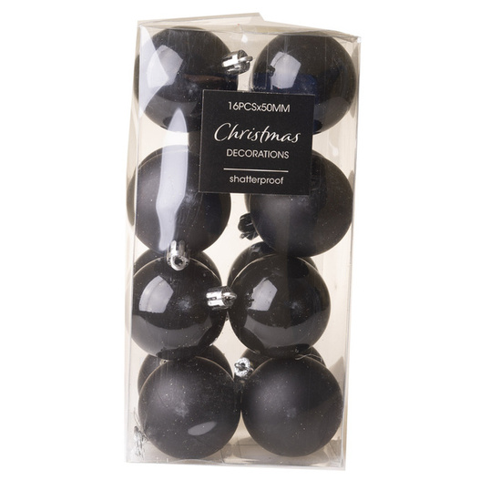 Bombki czarne mat/połysk w pudełku 16sztuk 5cm