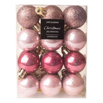 Bombki różowe brokat/połysk w pudełku 24sztuki 3cm