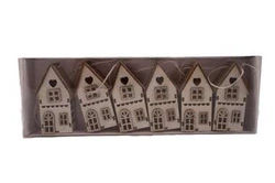 Zawieszki drewniane domki biało-brązowe 6 sztuk 7,5 cm