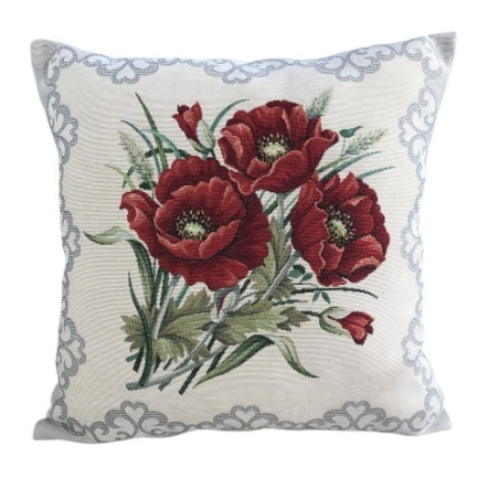 Poszewka na poduszkę 40x40cm maki szara lamówka Chenille