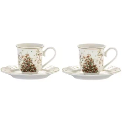 Filiżanki espresso ze spodkiem choinka czerwone bombki 90 ml 2 sztuki