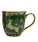 Kubek ceramiczny zielony 560ml złoty renifer złote ucho