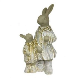 Figurka Zając ONA z dzieckiem beż cieniowane 29cm
