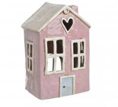 Domek Holenderski na T-light ceramika różowy serce lampion świecznik