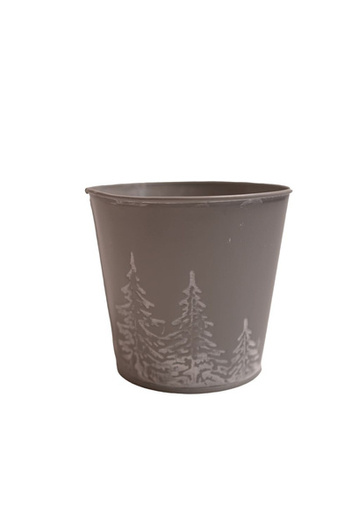 Osłonka metalowa szara białe choinki h13cm