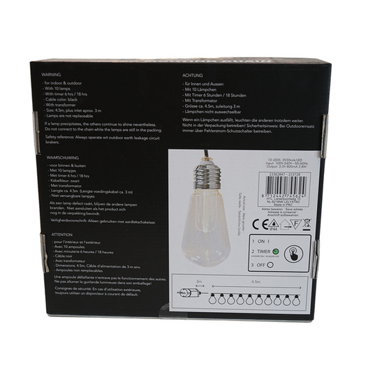 Girlanda LED 10 żarówek 4,5m biała ciepła Edison