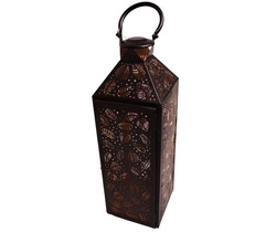 Lampion metalowy czarny ażurowe listki/gwiazdki 16x16x50 cm