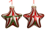 Bombka szklana 1sztuka Gwiazda czerwono-zielono-kremowa/czerwono-kremowa cyrk 9cm