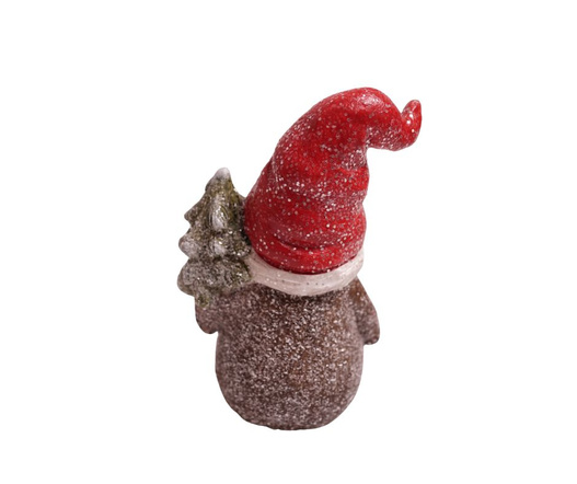 Skrzat ceramiczny brązowy, z choinką, czerwona czapa LED 21 cm