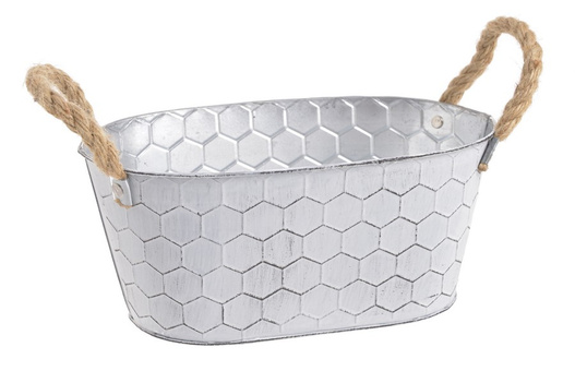 Osłonka metalowa srebrna wanienka plastry miodu z jutowymi uszami 11 cm