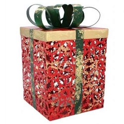 Prezent pod choinkę metalowy LED czerwony ażurowy zielona kokarda 16x26cm