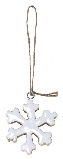 Zawieszka śnieżynka drewniana biało-brązowa 6cm