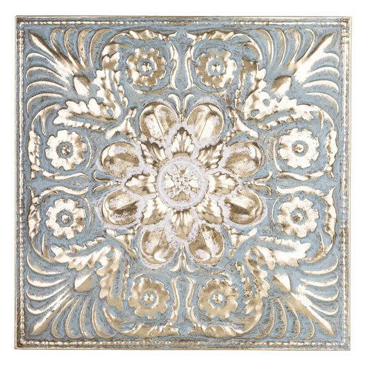 Obraz metalowy błękitno-złoty 50,5x50,5cm metaloplastyka