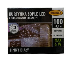 Kurtyna zew/wew sople 100LED 4,8m biały zimny z dodatkowym gniazdem