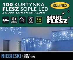 Kurtyna zew/wew 100LED FLESZ zimny/ niebieska 5m dodatkowe gniazdo